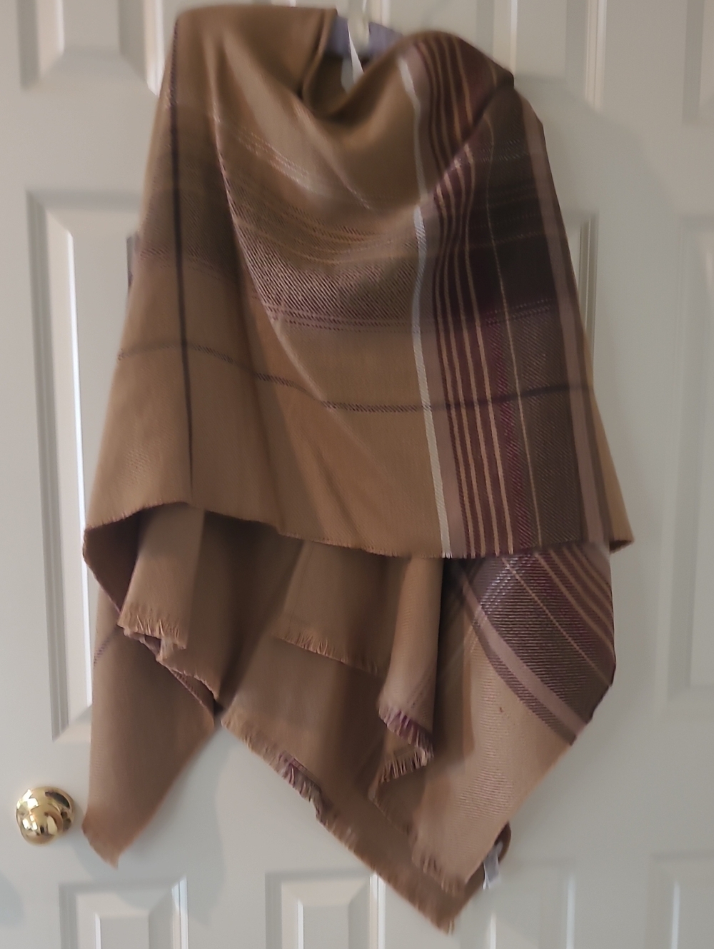 Uniqlo Brown Plaid Shawl Wrap with Subtle Stripe Accents